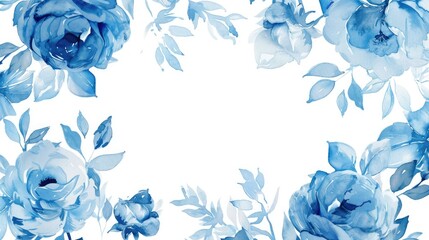 Wall Mural - Watercolor Floral Border in Shades of Blue