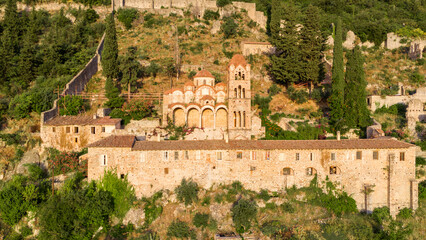 Ruins of old town in Mystras, Greece - archaeology background