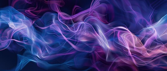 Wall Mural - background featuring dynamic curves and flowing waves of blue and purple light, creating a neon glow with bright fractal patterns, perfect for a modern digital wallpaper 