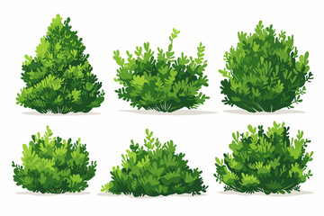 set of vector bush illustrations on a white background. green flat bushes on white background. green