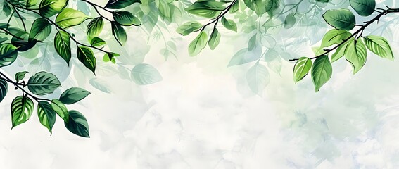 Wall Mural - Lush Green Foliage Branch with Blank Space for Seasonal Floral or Botanical Design