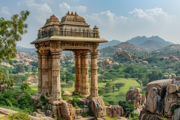 Sticker - The ancient ruins of Hampi, a significant archaeological site in India 