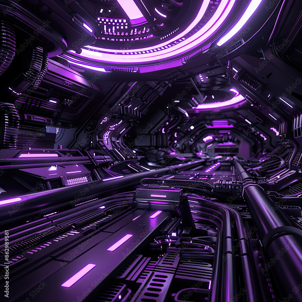 Abstract Technology Background with Purple Color Dimensional Door ...