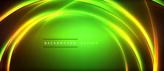 Aufkleber - Neon glowing circle rays, light round lines in the dark, planet style neon wave lines. Energetic electric concept design for wallpaper, banner, background