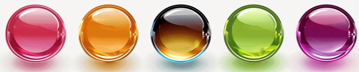 Poster - 5 different colored glass buttons, white background, clip art for graphic design elements