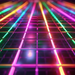 Wall Mural - Abstract Neon Lights Grid.