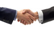 © Lull - Business handshake on white background. Two businessmen shaking hands in a gesture of agreement or partnership.
