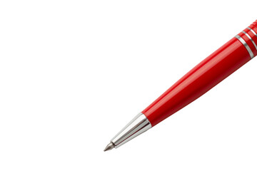 Red pen isolated on white background. Stock photo of a single red pen, tip pointed, on a clean white background. Perfect for office or writing related themes.