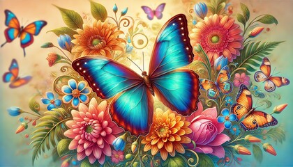 Wall Mural - A beautifully detailed and vibrant illustration of a Morpho Butterfly