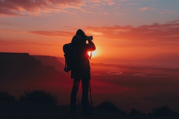 Silhoutte of a photographer at sunrise at Morocco