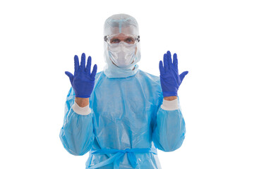 Medicine man. Anti epidemic protective suit. Surgeon man in protective medical suit. Medicine and health. Medical doctor man isolated on white. Surgeon in hospital after surgery. Emergency care