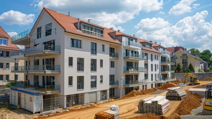 Poster - A construction site with a large building in the background
