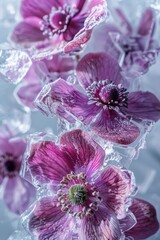 Aufkleber - A close-up shot of a bunch of flowers encased in ice, perfect for winter or cold-themed projects