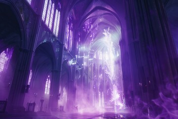 Poster - A grand cathedral with a mysterious purple glow emanating from within
