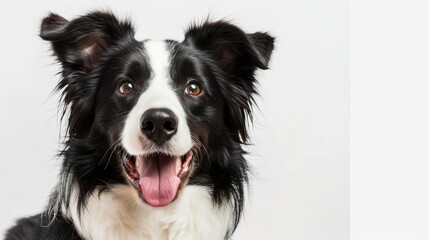 Wall Mural - Attentive Border Collie: Tranquil Canine Sitting on White Background with Tongue Out