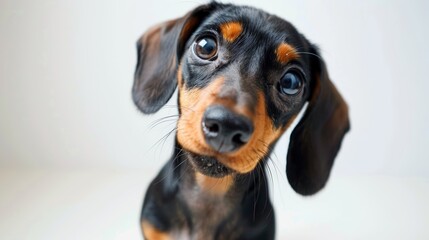 Curious Dachshund Puppy Tilting Its Head against a White Background