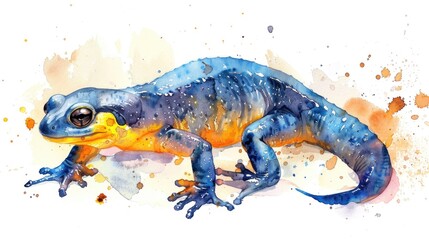 Wall Mural - Watercolor illustration of a bright blue and yellow frog