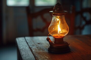 Aufkleber - A lit candle sits atop a wooden table