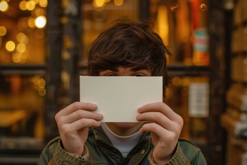 Poster - A person conceals their face with a piece of paper, leaving only a hint of their identity