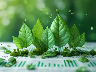 Poster - Eco Friendly Business Report with Green Leaves Accenting Financial Data Sustainable Investment
