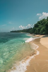 Aufkleber - Aerial view of a sandy beach with waves crashing onto the shore