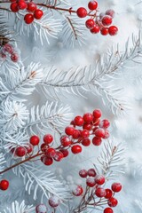 Poster - A close-up shot of a tree branch featuring bright red berries, ideal for use in designs related to nature and the outdoors