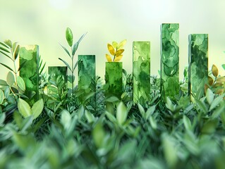 Poster - Eco Friendly Financial Report with Lush Leaves and Watercolor Impressions