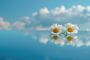 Aufkleber - Two daisies sitting on a shiny surface, great for floral or still life photography
