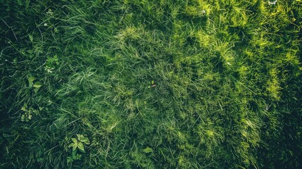 Poster - A lush green field with grass and weeds