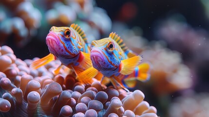 Wall Mural - Two Colorful Fish Perched on Coral