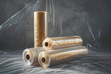 Poster - A image of three plastic rolls placed on a flat sheet of plastic