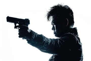 Poster - A man holds a gun in silhouette form, perfect for use as an icon or placeholder