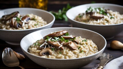 Close up view of appetizing mushroom risotto. 