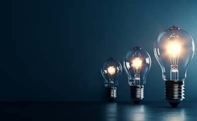 bright glowing light bulb shining among five bulbs on dark blue background conveying creativity and 