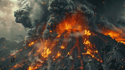 Poster - A massive plume of smoke rises from the volcano, a sign of an intense volcanic activity