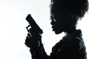 Poster - A woman holding a gun in her hand, ready to defend herself