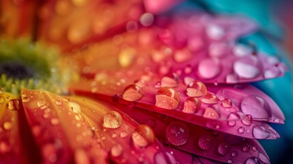 Aufkleber - A close-up shot of colorful water droplets on a vibrant flower petal.