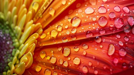 Aufkleber - A close-up shot of colorful water droplets on a vibrant flower petal.