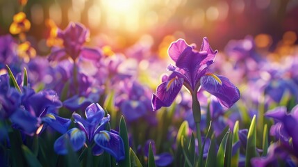 Sticker - Purple flowers in a field at sunset, ideal for use in travel or nature-themed projects