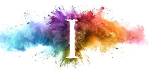 Poster - A vibrant explosion of colored powder with the letter 'I' at its center