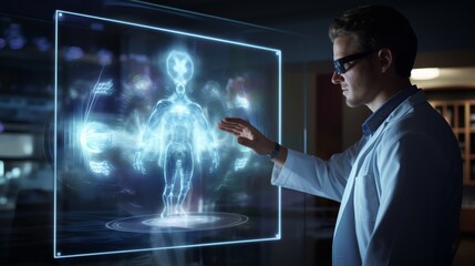 Aufkleber - A doctor using a virtual hologram screen to improve the quality of patient care and reduce medical errors.