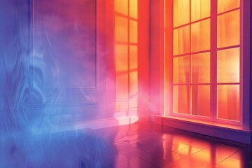 Aufkleber - A blurry photo of an interior room with a window, great for use in presentations or as a placeholder