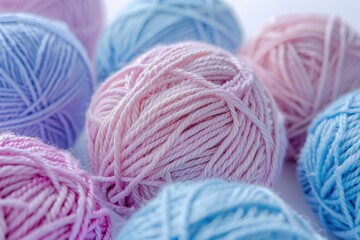 Poster - A collection of yarn balls arranged on a table surface