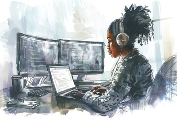 Wall Mural - A person working on a laptop computer