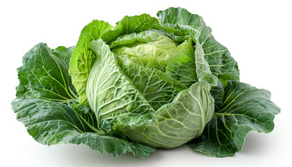 Wall Mural - Fresh Green Cabbage on White Background