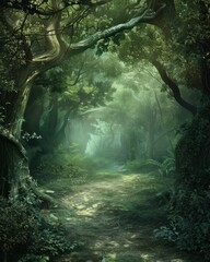 Wall Mural - Enchanted Forest Adventure. A Bright and Dreamy Day in the Deep Darkness