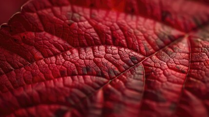 Poster - A detailed view of a single red leaf, with veins and texture visible
