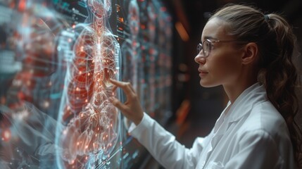 Poster - A medical team collaborating around a large holographic medical display to discuss a patient's treatment plan.