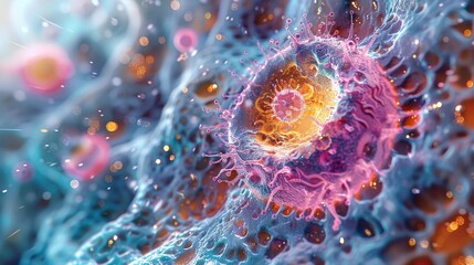 Aufkleber - A microscopic view of a healthy cell, its structures and organelles clearly visible, representing the foundation of life and the potential for medical interventions.