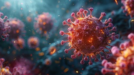 Aufkleber - A microscopic view of a virus or bacteria being attacked by newly developed antibodies, captured in stunning detail and vibrant colors.